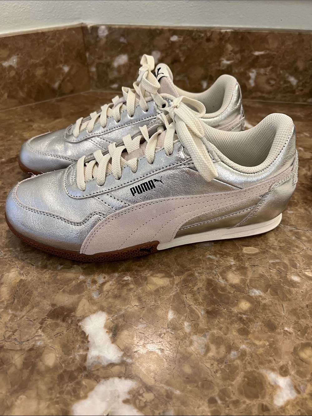 Puma Metallic Silver Sneakers with white Accents